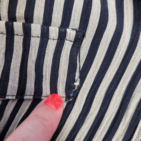 VINTAGE 90s striped iridescent button crinkle fabric‎ split side blouse S - Picture 9 of 12